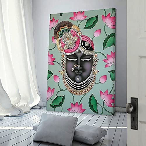 Bludug Shreenathji Pichwai Indian Folk Art Poster (1) Canvas Painting Posters And Prints Wall Art Pictures For Living Room Bedroom Decor 12X18Inch(30X45Cm) #TOP2