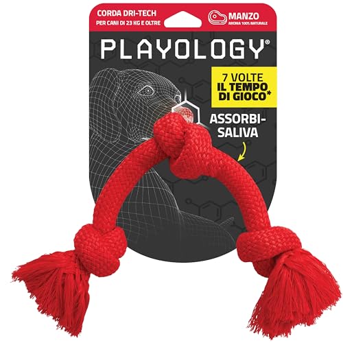 Playology Giocattoli per cani Giocattolo in corda Dri-Tech Corda da tiro per cani che mordono in modo aggressivo | Giocattolo gigante profumato al manzo