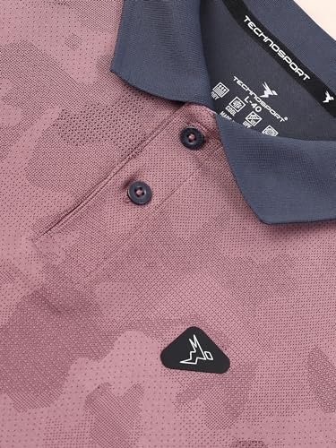 Image of TECHNOSPORT Men's Slim Fit Polyester Sporty Print Athleisure Polo T-Shirt with Half Sleeve, Moisture Wicking and Quick Dry