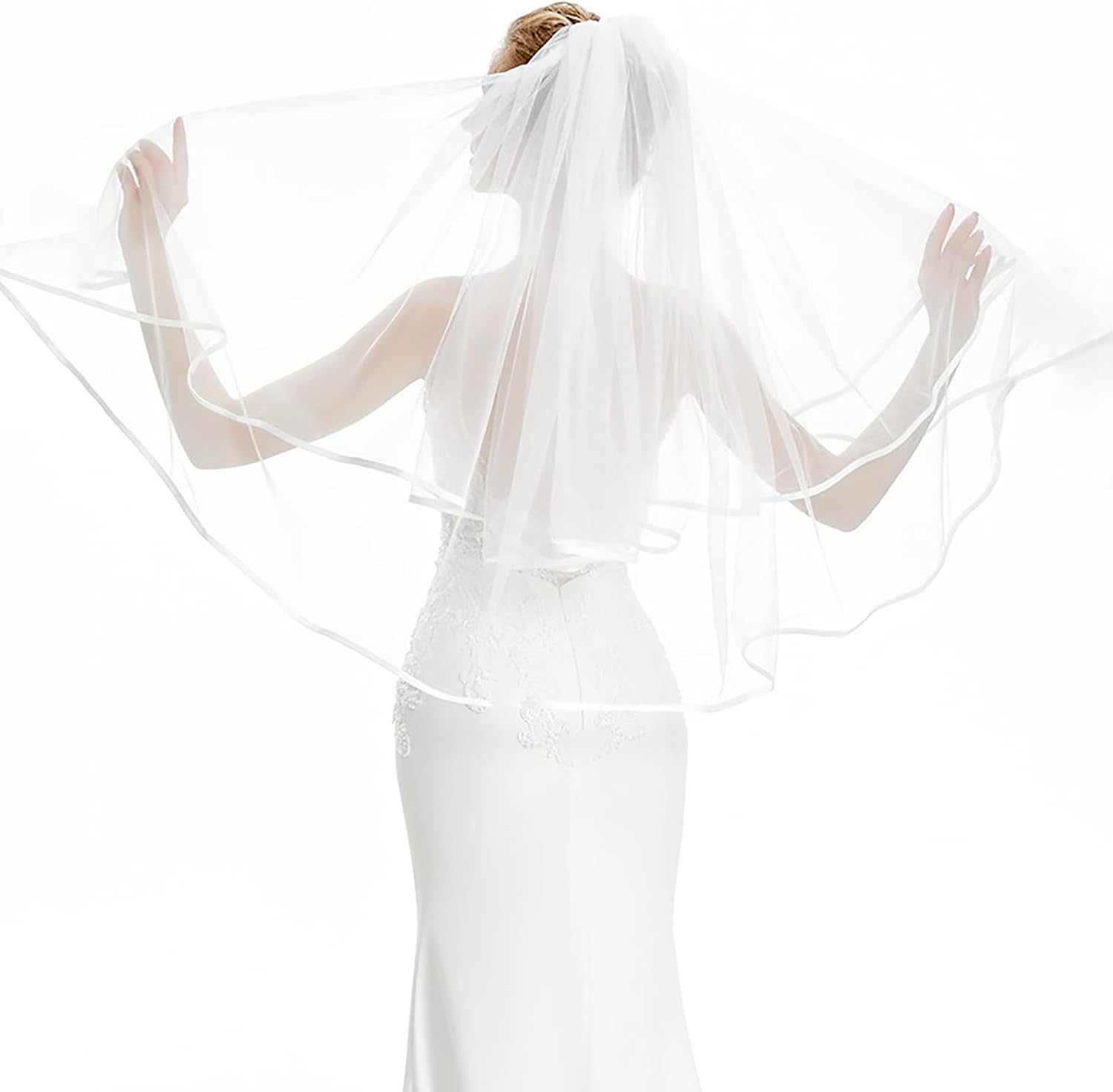 Wedding Veil, Veils For Bridal, Wedding Bridal Veil, Double Tier Ribbon Edge Short Veils with Comb