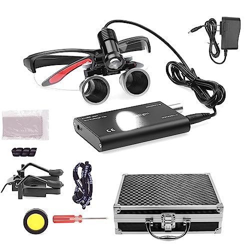 NSKI Portable 5W LED Head Light Headlight with 2.5X 3.5X Loupes Binocular Loupes Magnifying Glasses Optical Glass (Black, 3.5X)
