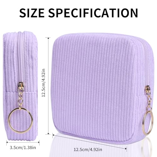 Image of Sanitary Napkin Storage Bag, Preppy Corduroy Period Bag for Women, Cute Portable Period Pouch with Zipper, Sanitary Pads Bag Tampons Holder for Purse, First Period for Women Ladies