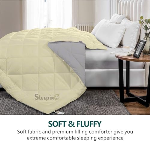 Image of 600 GSM Heavy Winter Double Bed Comforter | Microfiber, Breathable, Reversible,Soft, Lightweight & Machine Washable Comforter for Double Bed 90x100 Inch - IvorySilver