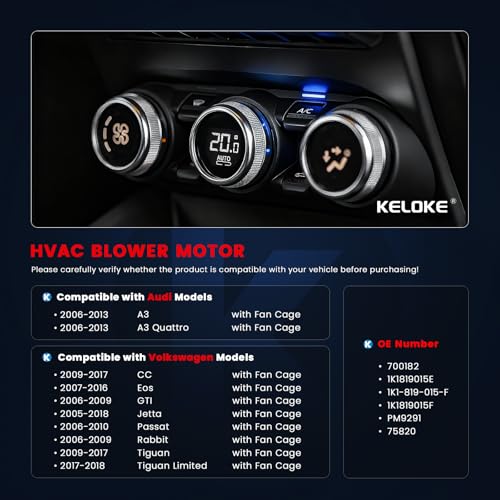 Image of KELOKE Front HVAC Heater Blower Motor Fan Compatible with Audi 2006-2013 A3 /A3 Quattro & Volkswagen 2005-2014 Jetta, 2006-2010 Passat, 2009-2017 CC /Tiguan, Replace# 700182