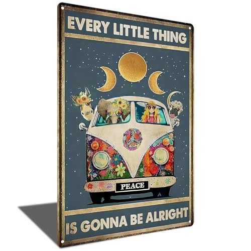 Cartello vintage hippie da appendere alla parete, con scritta in inglese "Eevery Little Thing Is Gonna Be Alright", per la decorazione della parete della casa e dell'ufficio, in alluminio, 30,5 x 20,3