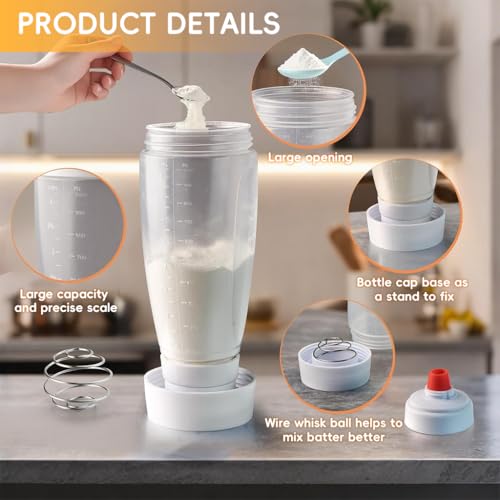 Image of HASTHIP Pancake Batter Dispenser with Blender Balls, Equipped with Silicone Spatula Pancake Mixer Bottle for Cupcakes, Pancakes, and Muffins