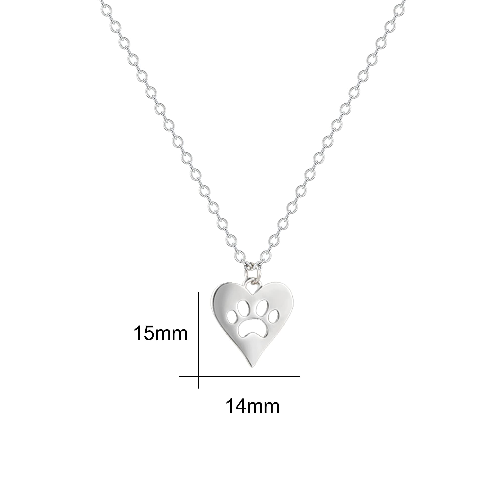 Collana con ciondolo a forma di cuore in argento Sterling 925 con stampa di zampe, per donne, per animali domestici, per cani o gatti, Medio, Argento sterling, Senza pietre preziose