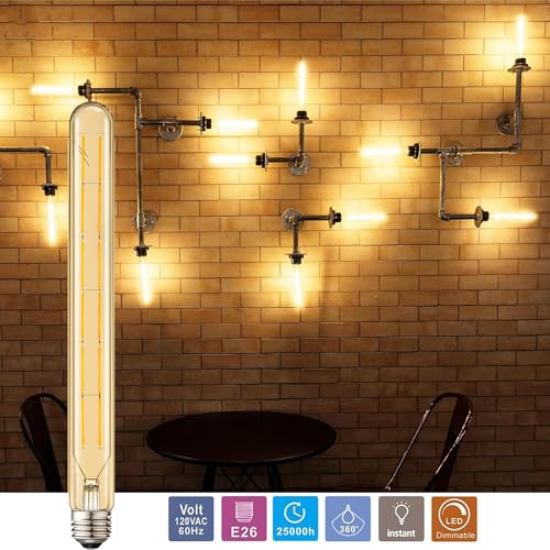 Leools-T300-Led-Long-Bulbs12W-Dimmable-Tubular-Bulb100-Watt-EquivalentE26-Edison-Style-Vintage-LED-Filament-Light-BulbAmber-Glass2700K-Warm-White118inch300mm-Tall-T10-Light-Bulbs4-Pack