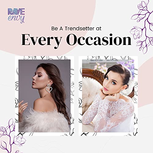 Rave Envy Heart Earrings for Women Trendy - Silver Heart Dangle Earrings with Diamond Like Look - Fashionable Statement Earrings for Womens - Perfect Heart Jewelry as Valentines, Birthday 6