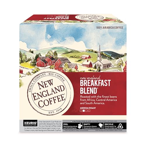 Image of New England Coffee Single Serve Pods, Breakfast Blend Medium Roast 32 Count (Pack of 4)