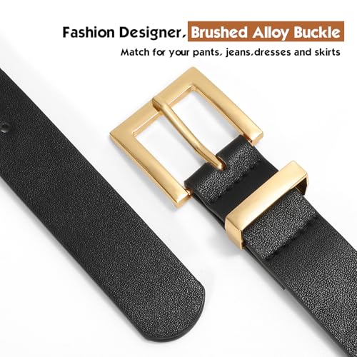 XZQTIVE Women's Leather Belts for Jeans Pants Dresses Fashion Ladies Belt with Square Buckle Black Belt for Women4