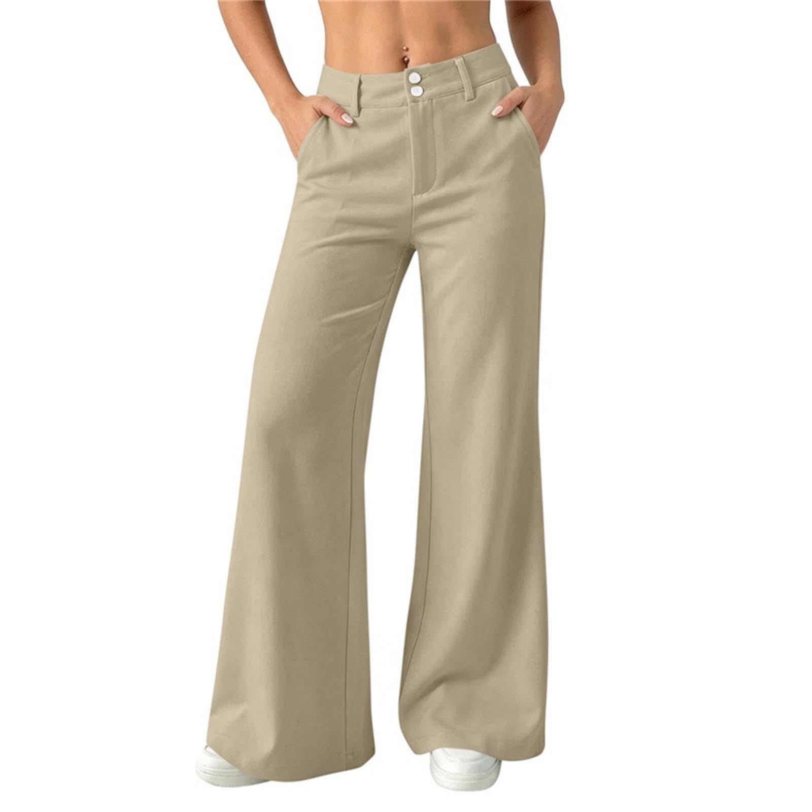 Générique Pantalon De Loisir pour Femme avec Taille Élastique Et Poches Avant - Pantalons Large Style Ville À Coupe Droite, Idéal comme Pantalon Décontracté pour Le Quotidien Et Le Week-End