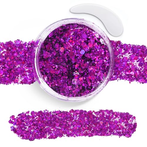 Purple Face Body Glitter Gel Sparkly Face Glitter for Women Mermaid Sequins Hair Glitter MakeupChunky Glitter Makeup for Face/Body/Hair/Eyes Easter Basket Stuffers for Teens