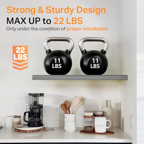 Image of BAYKA Floating Shelves, Gray Wall Mount Wood Shelf 15.7in Set of 4 | Hidden Bracket Design, Max 22lbs Load, Multi-Wall Compatible, Easy Install, Ideal for Bathroom Bedroom Display Storage Decor