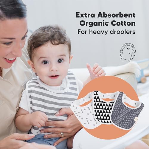 Image of 8-Pack Organic Baby Bibs for Boys, Girls - Soft Cotton Drooling and Teething Bibs for Baby Girl & Boy, Extra Absorbent, Easy to Clean & Put On for Toddler, Newborn, Infant 0-24 Months (Grayscape)