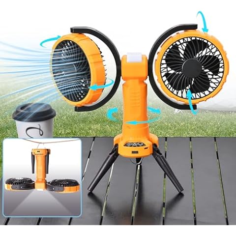 Nauttxon Outdoor Camping Fan With Light Oscillating Rechargeable Fan For Camping With Hanging Hook, Multifunctional Camping Tent Fan Battery Powered Fan For Beach Travel Picnic Fishing Outdoor -Yellow Cover