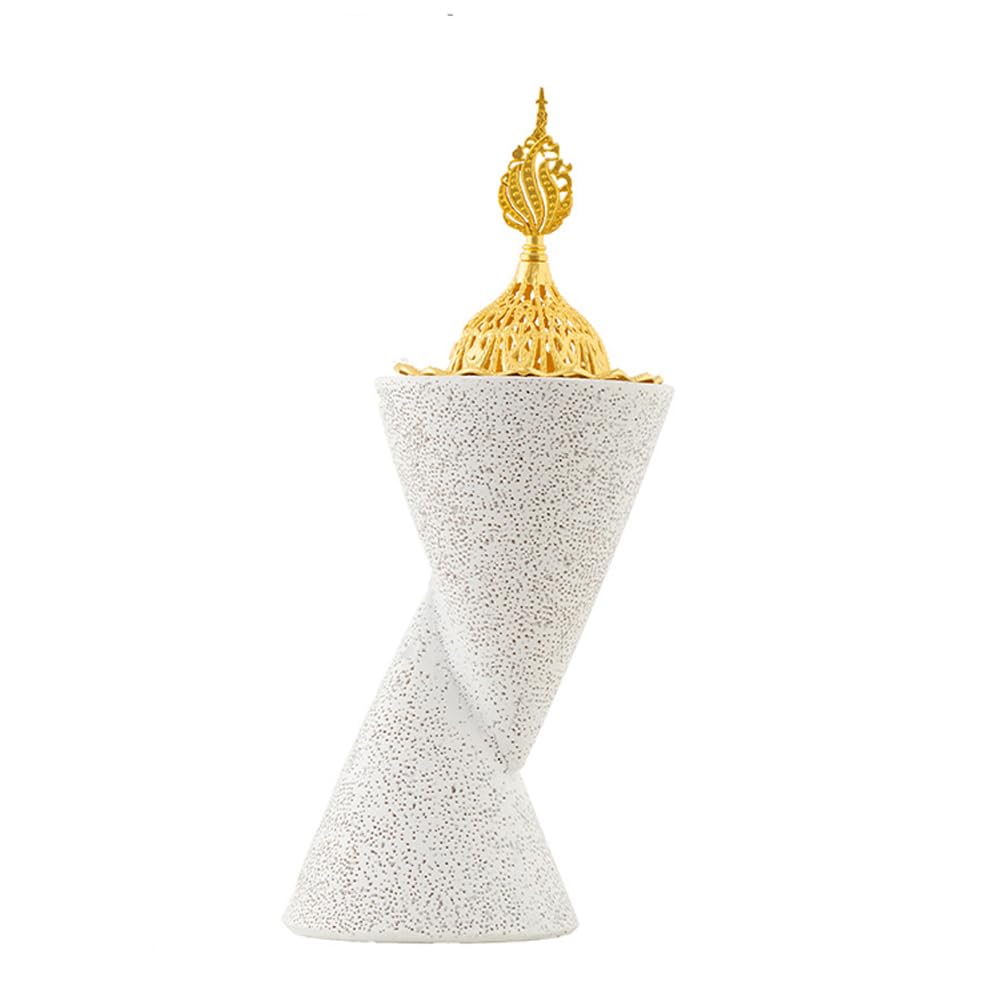 Handheld Frankincense Resin Incense Burner Cone Shape Ornament Censers Incenses Holder Aromatherapy Furnace for Yoga Spa Meditation Office Home Decor (Sequins White)