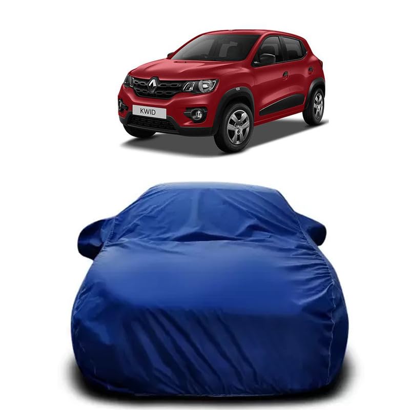 COVER MART-Waterproof Car Body Cover Compatible for Renault Kwid 1.0 RXT Optional Scratchproof Mirror Pocket with Buckle Hook Triple Stitched,Elastic Grip,Ultra Surface All Modal & Variants[Nevy]