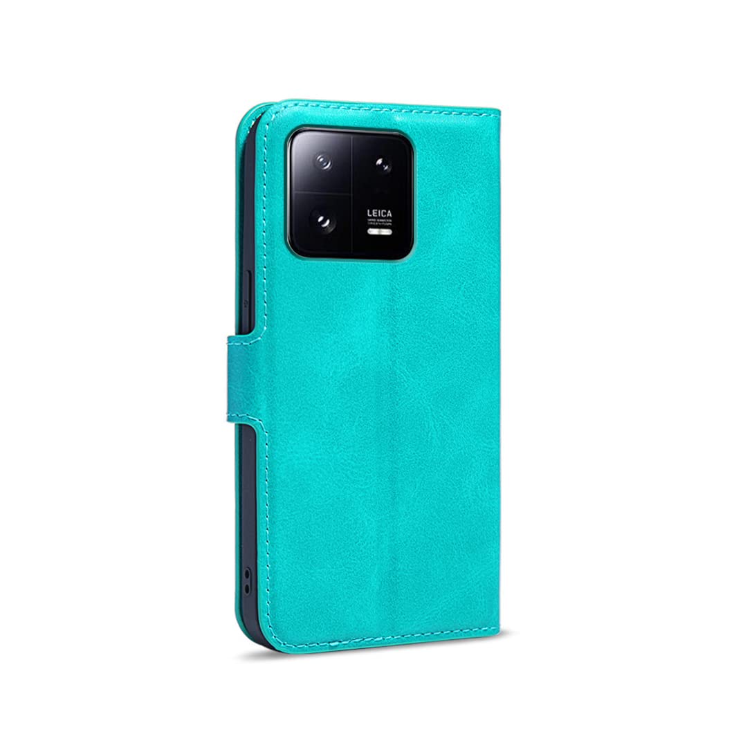 Skórzane etui do Xiaomi 13/13 Pro, portfel z funkcją blokowania RFID, etui z klapką, podpórka, magnetyczne etui odporne na wstrząsy, ochrona przed upadkiem, zielony, 13