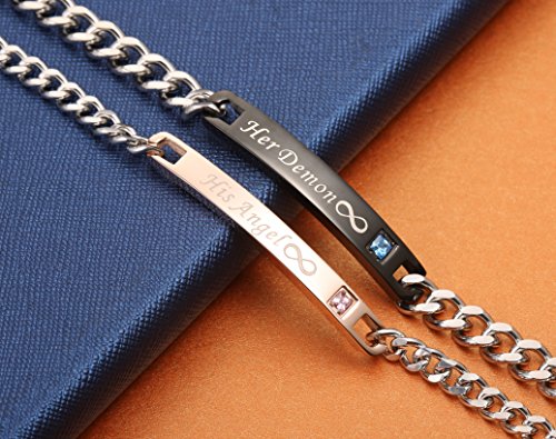 SunnyHouse Jewelry His & Hers Matching Set Titanium Stainless Steel His Angel Her Demon Couple Bracelet in a Gift Box (A PAIR) - Image 3