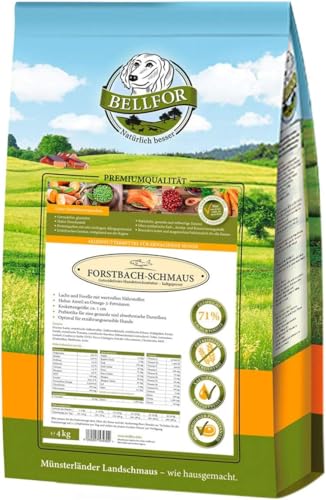 Bellfor Forstbach-Schmaus Kaltgepresstes Trockenfutter mit Lachs und Forelle Getreidefrei Reich an Natürlichen Vitaminen, Mineralien (Spurenelemente) und Antioxidantien (4 kg)