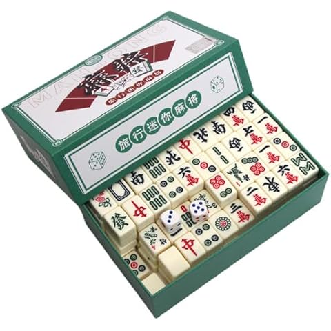 Paucator Mini Mahjong Set Mahjong Spielset Beige Color mit Box Chinese Mah Jong Set Mayong Spiele Set Cover