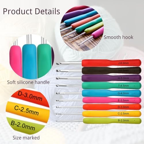 Blingcute Ergonomic Crochet Hook Set with Case, 82 PCS Crochet Starter Kit (0.6β10mm), Aluminum Hooks with Soft Grip, Complete Crochet Set for Beginners & Chunky Yarn - 2