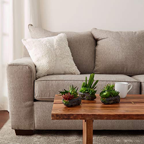 Pure Garden Artificial Succulent Plant Arrangements In Faux Stone Pots, 3 Piece Set In Assorted Sizes, Lifelike Greenery Home Decoration #TOP3