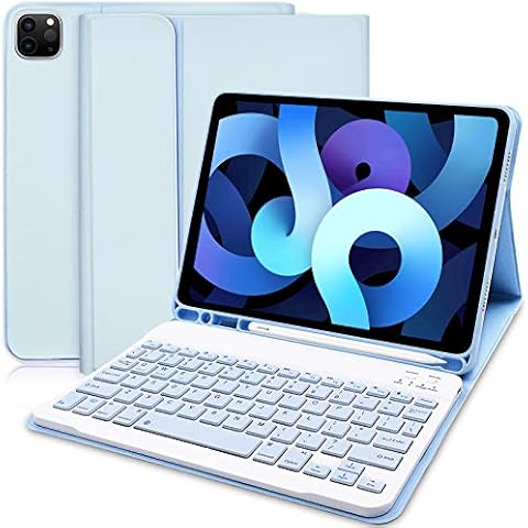 iPad Air 5th Generation Keyboard Case 10.9“2022, Slim Smart Keyboard Case for iPad pro 11 2022/iPad Air 5th/Air 4th Gen 2020/Pro 11 2018, Detachable Wireless Keyboard with Pencil Holder (Sky Blue) Cover