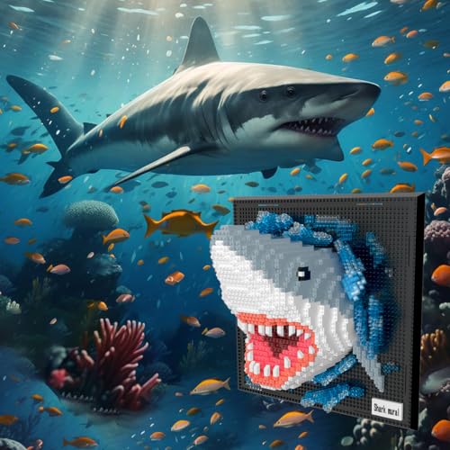 BDYDT Wall Art Shark Building Blocks Set; A Wall Decor Set for Adults Who Love Creative Hobbies(2166 Pieces) Toys Gifts for Kid and Adult