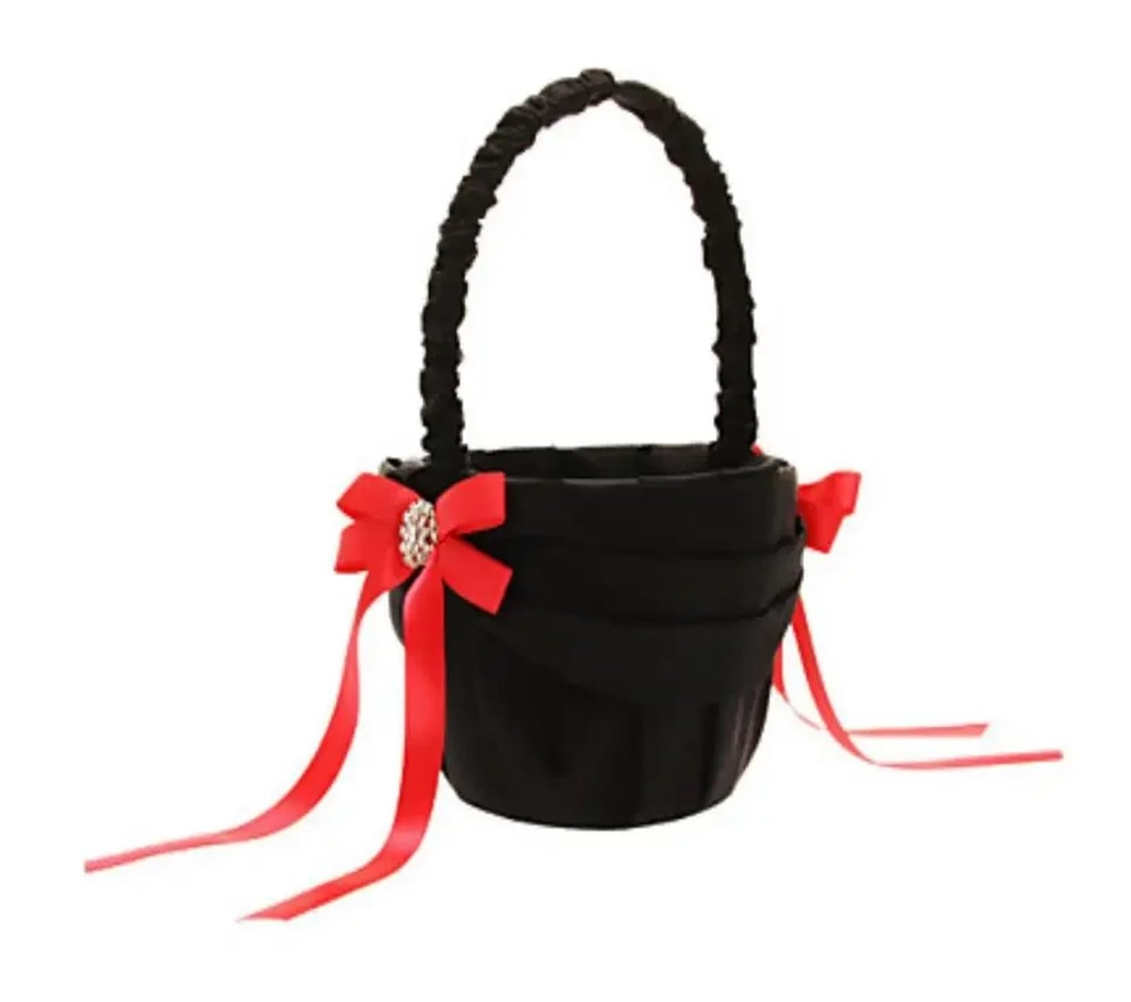 Hamper Basket Black and Red Satin Beading Bowknot Flower Girls/Boys for Wedding Party Celebration Basket 13 X 22cm
