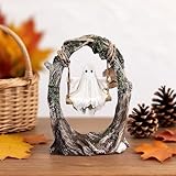 Crirmosir Halloween Swinging Tree Ghost Figurine Cute Ghost on a Tree Swing Halloween Ornament Funny Swinging Ghost Statue for Garden Patio Lawn Table Home Decor (Style-2)