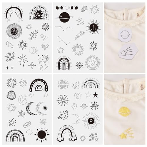 Image of Magibeads 60Pcs Moon Sun Star Water Soluble Embroidery Stabilizer Adhesive Stick and Stitch Embroidery Transfer Paper for Hand Sewing Beginners Adults