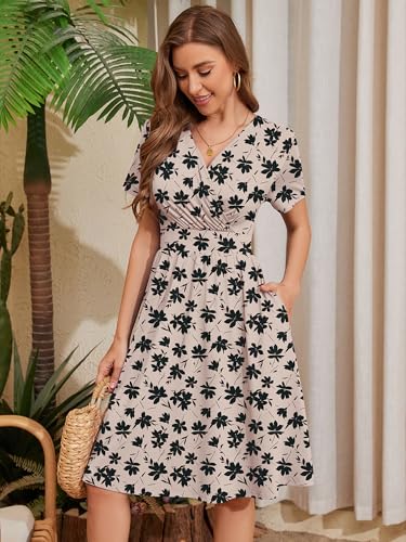 Image of Heymoments Womens Summer Short Sleeve Casual Dresses V-Neck Beach Dress with Pockets S-2XL