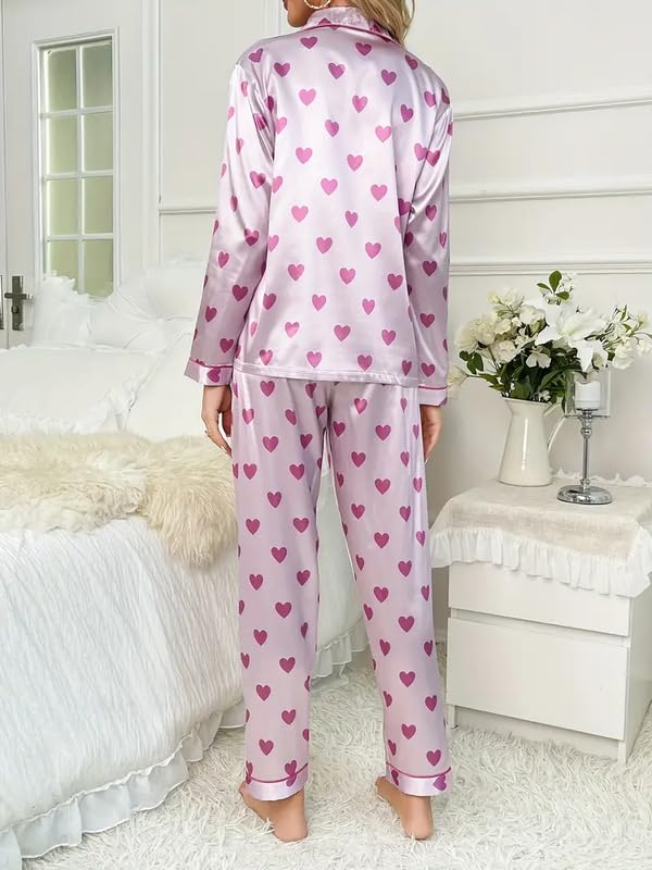 Image of Night Suit for Women with Full Sleeve Button-Down Top with Pant Dress for Woman,Night Dress for Woman, Two-Piece Loungewear Set