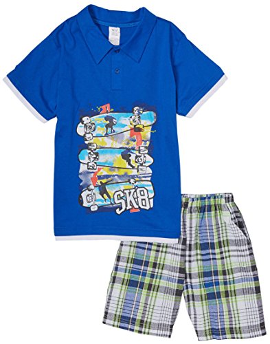 Image of ToBeInStyle Boys' 2-Piece Graphic Top & Plaid Shorts Outfit Set - Polo or V-Neck Tee