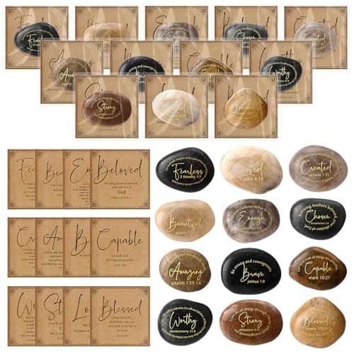 Geelin 12 Sets Bible Verses Scripture Stones Gifts with Christian Inspirational Card Religious...