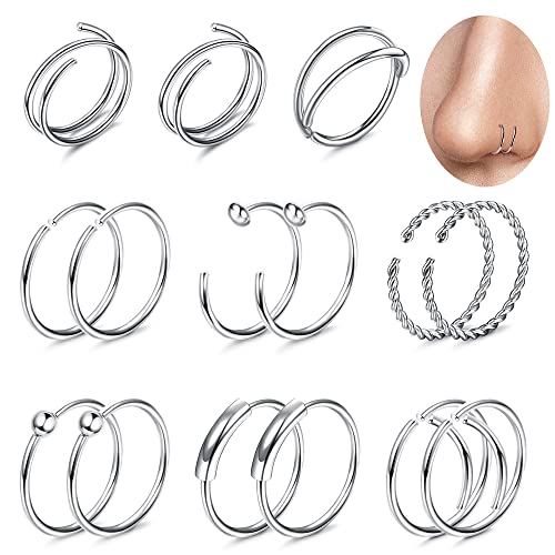 Kakonia 20G Anillo de nariz Aro Acero inoxidable 316L Anillo de nariz doble Aros de cartílago Piercing de tabique Helix Tragus Anillos de labio Espiral Piercing de nariz Joyas, Plata