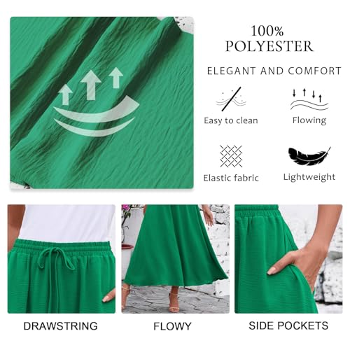 Aodemo Women's Flowy Maxi Skirt Summer Boho Pleated Elastic Waisted Casual Beach Long Skirts with Pockets - Image 5