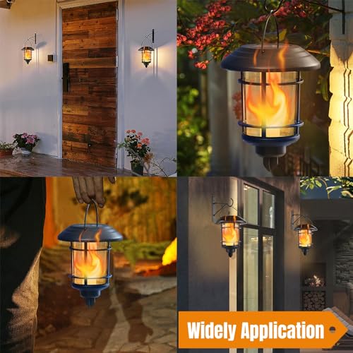 Solar Flame Wall Lanterns 4 Pack - Outdoor Sconce Lights for Garage, Stair, Patio, Yard