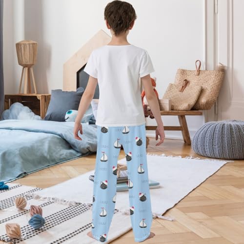 Boy's Pj Pants Marine Cat Sailor Ship Lounge Bottoms Elastic Kids Sweatpants Joggers with Pockets Size 6-143