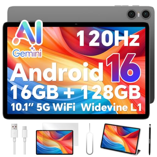 TECLAST Tablet 10.1 Zoll Android 16 Tablets Mit Hülle & Stift, 120Hz Display, 16GB+128GB, CPU Unisoc T7250, Widevine L1 für Streaming… – Ansicht 1