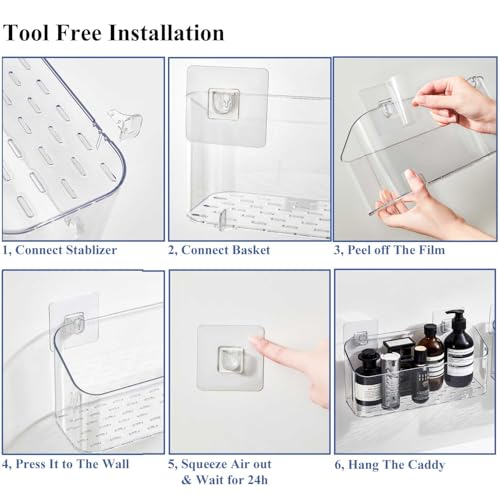 Eunion Bath Toy Storage Organizer, Bathtub Toy Storage Holder, Large Capacity Wall Mounted Shower Caddy Shower Organizer, No Drill Shelves Basket, Clear White, 2 Pack — view 6