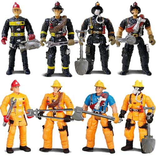 SCAHOW 8 Pieces Firefighter Action Figures, Frefighter Toys for Boys Girls Kids, Fireman Toy Figure & Playsets with Accessories, Great for Gift Party...