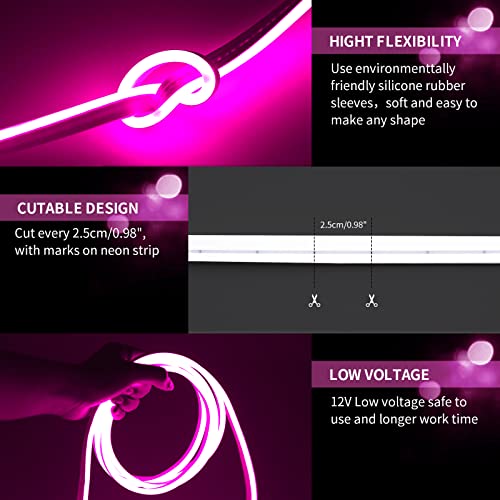 Image of LED Neon Light Strip 16.4FT /5M- Bright, Non-Glaring & Waterproof Neon Rope Lights for Indoor & Outdoor Decor,【Power Adapter Included】 Pink,neon led Strip Lights