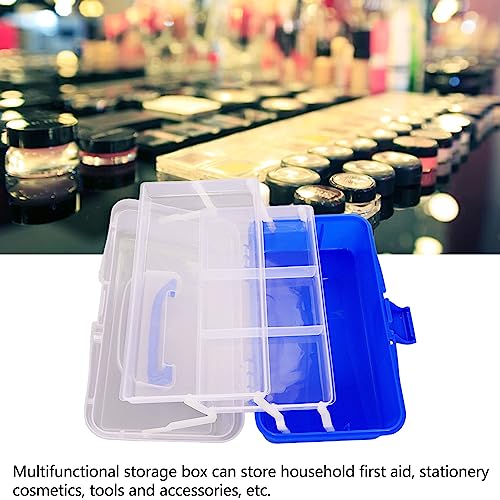 Image of 3 Layer Folding Dividing Storage Box, Portable Multipurpose Handled Organizer and Storage Case for Arts, Crafts,Cosmetic, Sewing, Toy for Medicine Box Sewing Box Organizer (Blue)
