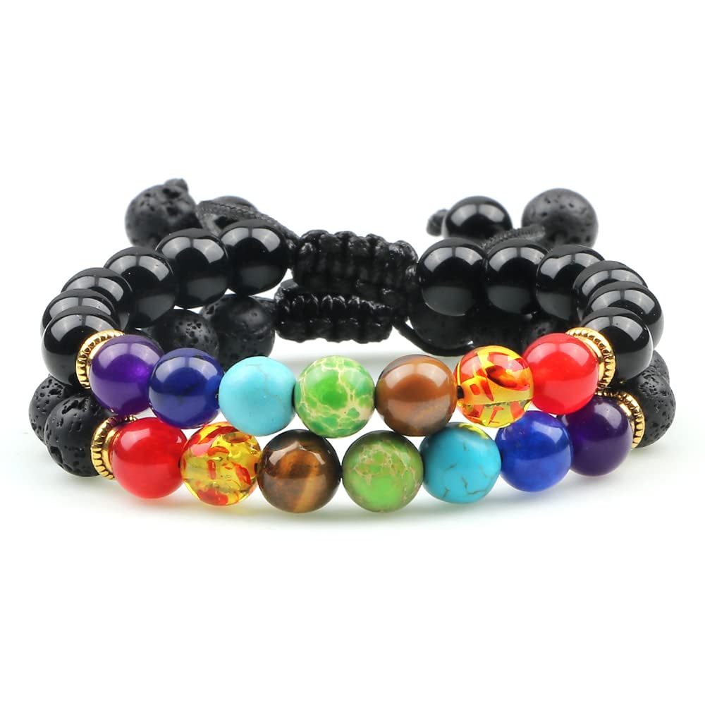 2 stücke 7 Chakra Perlen Armband Männer Tigerauge Natürliche Lava Stein Reiki Armbänder Buddha Healing Balance Frauen Gebet