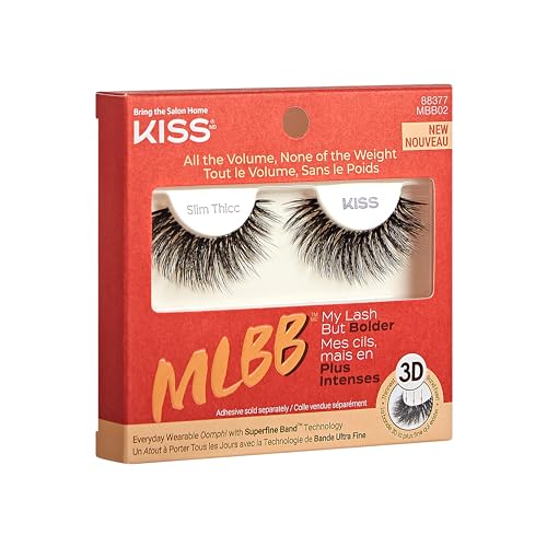 Image of KISS My Lash But Bolder 3D Volume False Eyelashes - Slim Thicc, Black, Comfortable, Voluminous, Natural-Looking, Faux Mink, Vegan, Fuller, 3D Lashes, Superfine, Knotless, Fluffy & Soft | 1 Pair