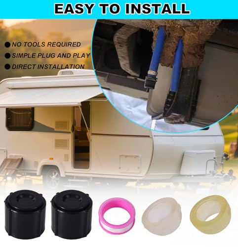 Image of Tinoaly 2pcs Low Point Drain Seals /Caps with Sealing Ring & Tape, Plastic RV Drain Cap for RV Camper Travel Trailer 1 /2 Inch Hot & Cold Water Lines Connects to Pex Pipe /Tubing Fittings