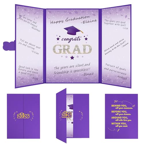 Image of Vlipoeasn 2026 Graduation Guest Book Alternative, Purple Gold Class of 2026 Graduation Party Decorations, Graduation Signature Book for 2026 College High School, Unique Graduation Gifts for Friends